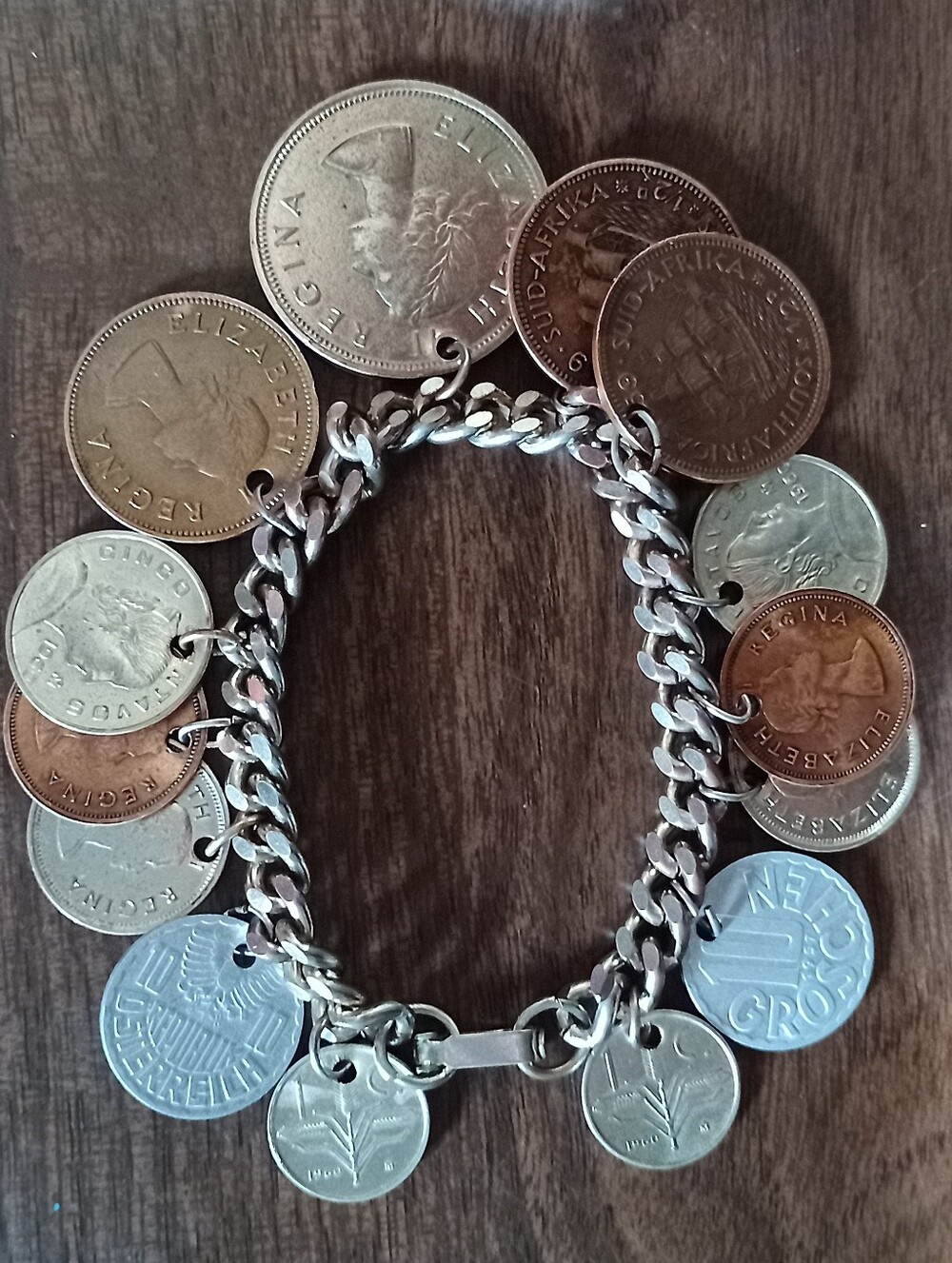 Vintage International Genuine Coin Charm Bracelet - Various Sizes/Metals 7"